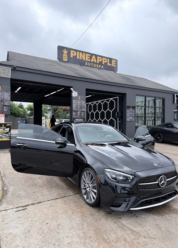 Mercedes being detailed at the Pineapple Autospa storefront, 3603 S Shepherd Dr, Montrose